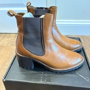 Thursday Boot Company Cognac Leather Chelsea Booties with Black Elastic